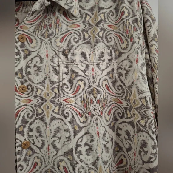 Tommy Bahama Shirt Beige Paisley Silk Loop Collar Hawaiian - Picture 4 of 9